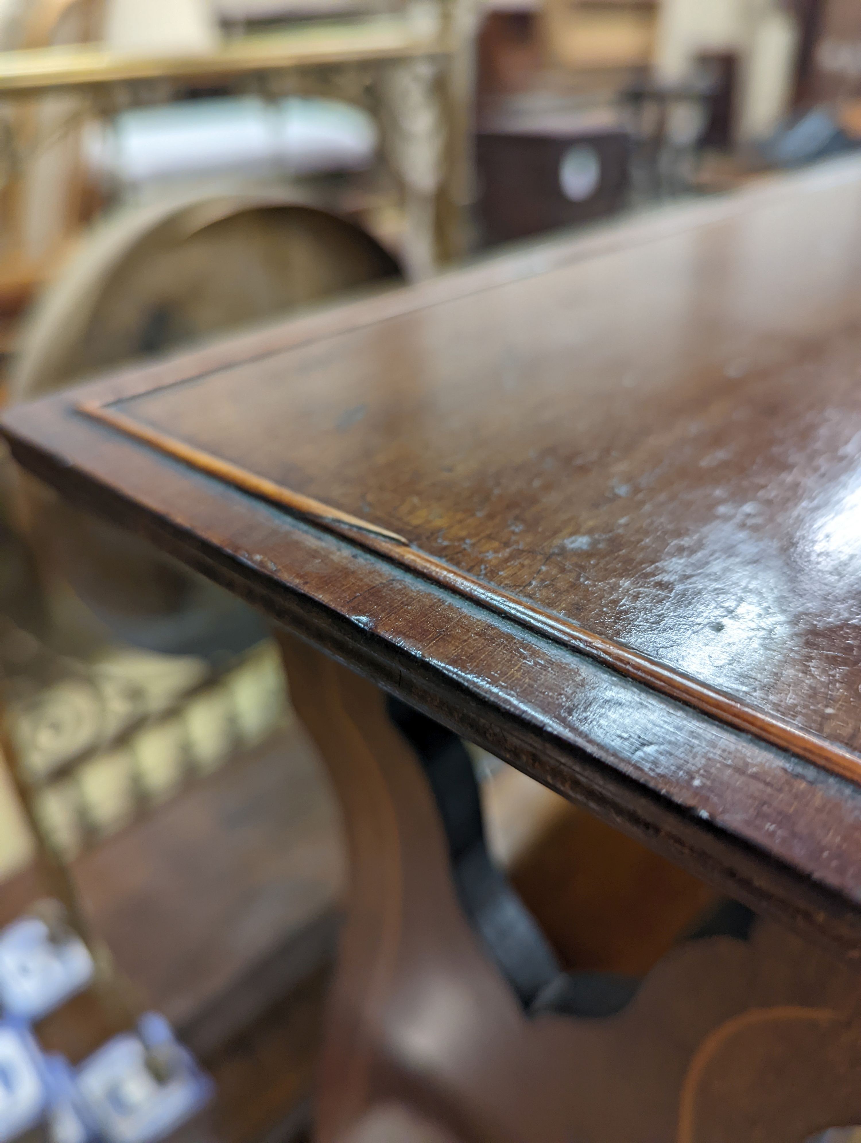 An Edwardian satinwood banded mahogany newspaper stand, width 54cm, depth 22cm, height 75cm